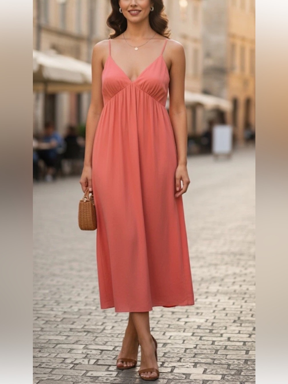 100% Silk Romantic Feminine Empire Waist Coral Red Babydoll Y2K Slip Dress S
